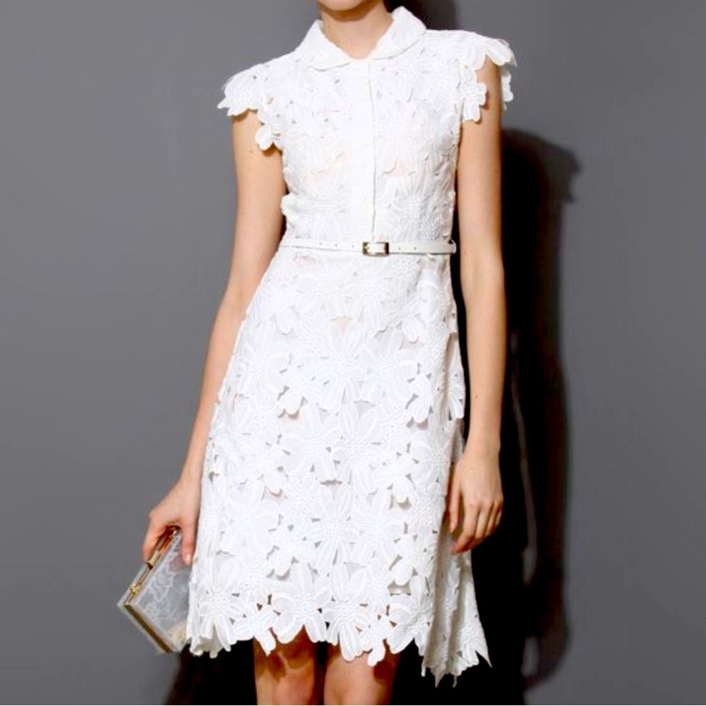 Beautiful chicwish white floral lace full flower cutout midi dress no belt